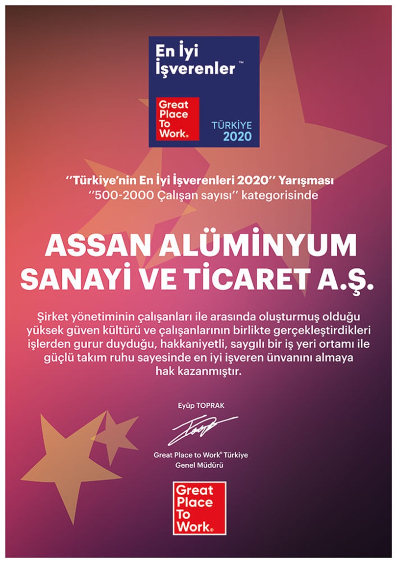 Assan Alüminyum Great Place to Work – En İyi İşveren Seçildi