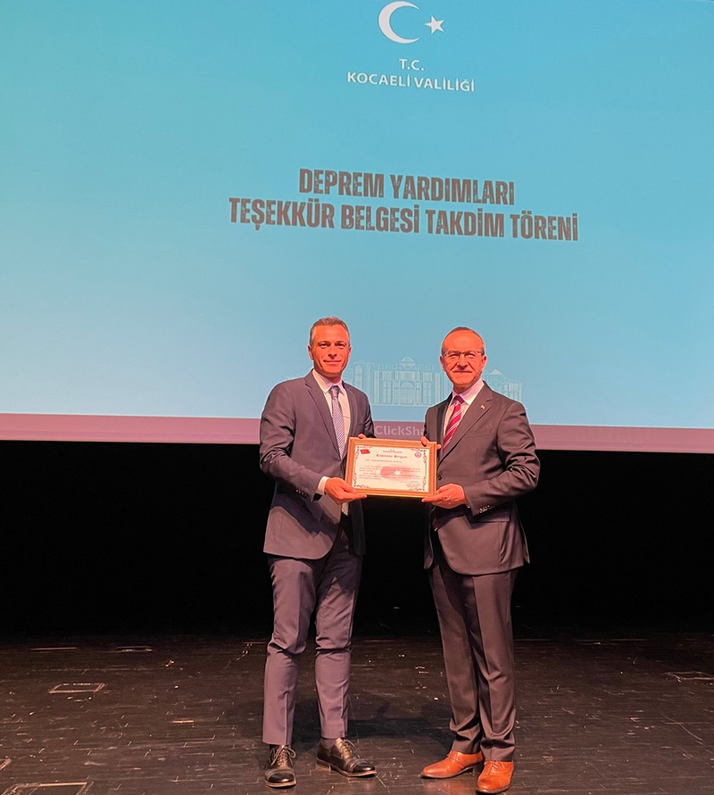 Deprem Yardımları Teşekkür Belgesi Takdim Töreni