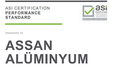 Assan Alüminyum ASI Sürdürülebilirlik Performans Standardı Sertifikası